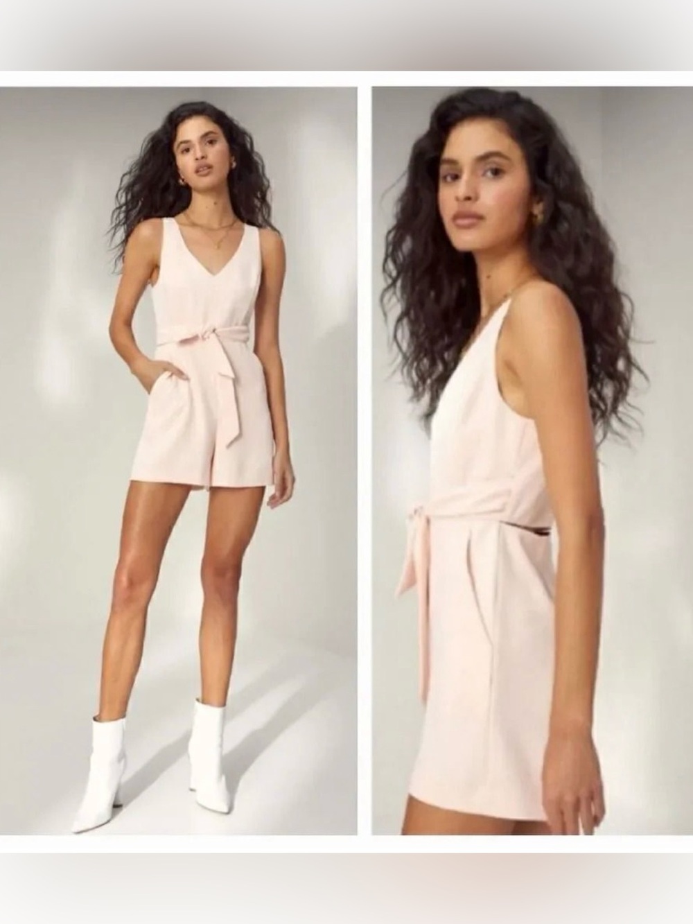 Aritzia Wilfred Ecoulment Tie Waist Open Back Romper in Pink/Peach Size 6